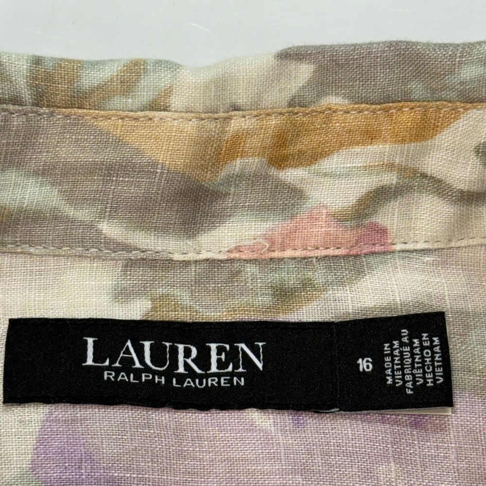 Lauren Ralph Lauren Shirt Dress Womens 16 Floral Linen Midi Tie Waist Excellent - Picture 4 of 10